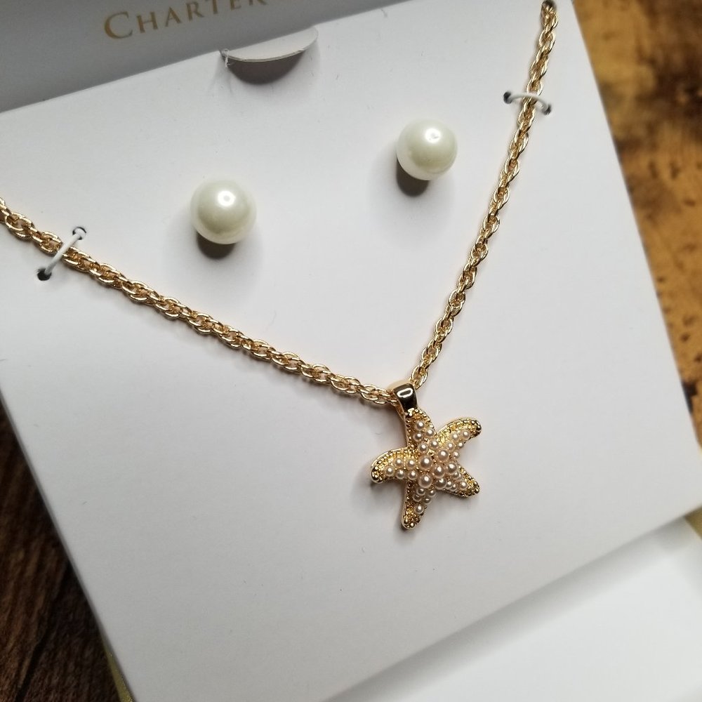 Charter Club Gold-Tone 2-Pc Imitation Pearl Earrings & Necklace Set